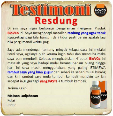 testimoni resdung minyak kelapa dara - BioVCO