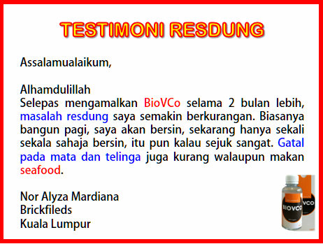 Testimoni Rawatan Resdung dengan BioVCO