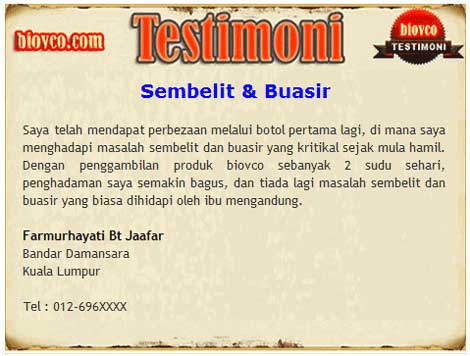 testimoni sembelit minyak kelapa dara - BioVCO